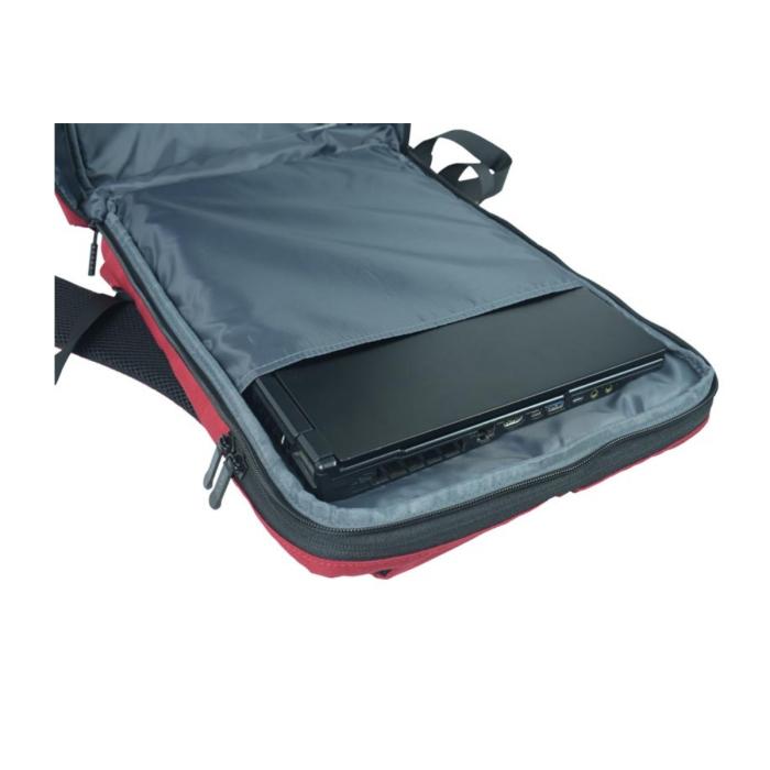 Mochila Brocs Pro, para notebook de 15.6?, Color rojo, Semi-impermeable, Hecha con poliéster reciclado.