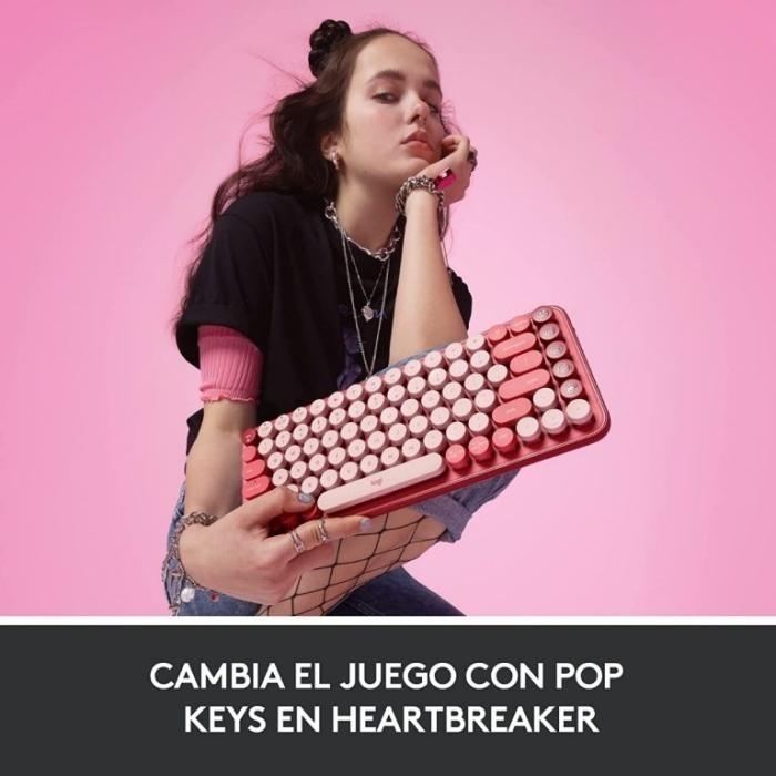 Teclado Logitech POP Keys rosado Heartbreaker, USB / Bluetooth LE / Bluetooth 5.1 - 920-010715