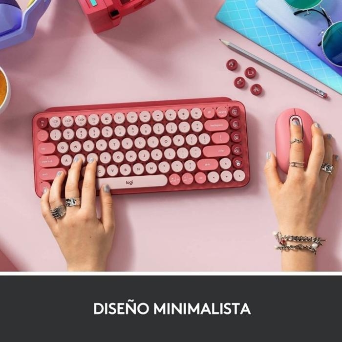 Teclado Logitech POP Keys rosado Heartbreaker, USB / Bluetooth LE / Bluetooth 5.1 - 920-010715