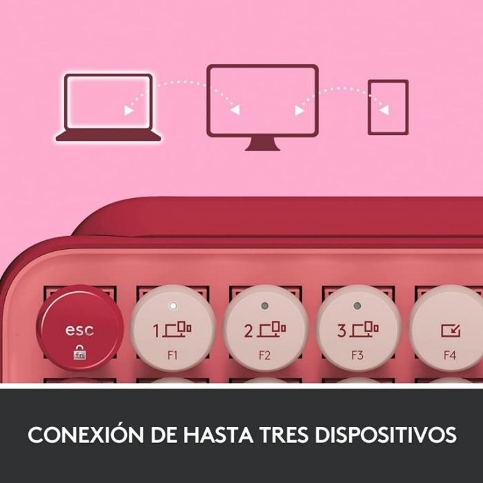 Teclado Logitech POP Keys rosado Heartbreaker, USB / Bluetooth LE / Bluetooth 5.1 - 920-010715