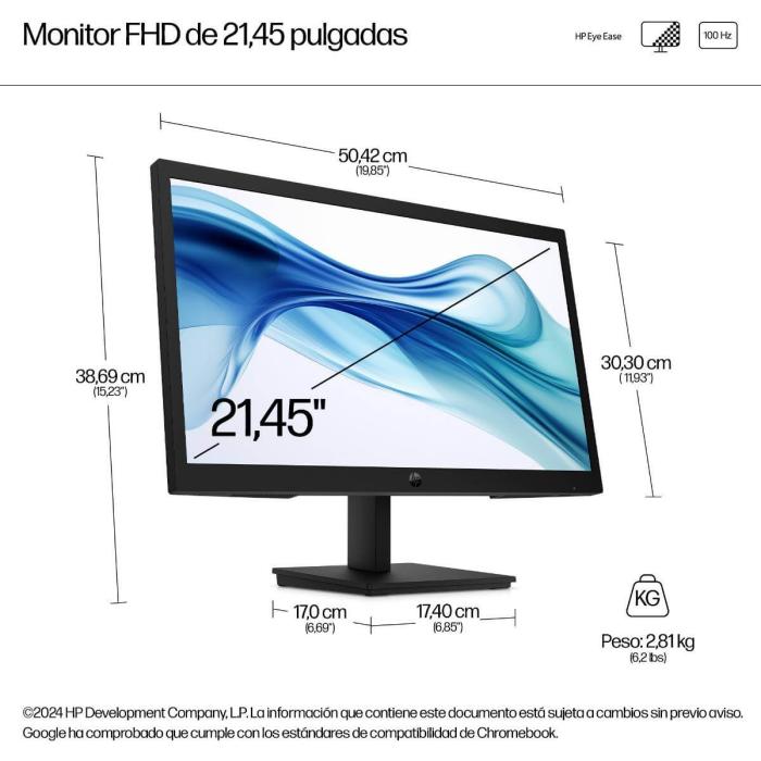 Monitor HP Serie 3 Pro FHD de 21.4", 1920 x 1080 (Full HD), 3 años de garantía - 9U5A2AA#ABA