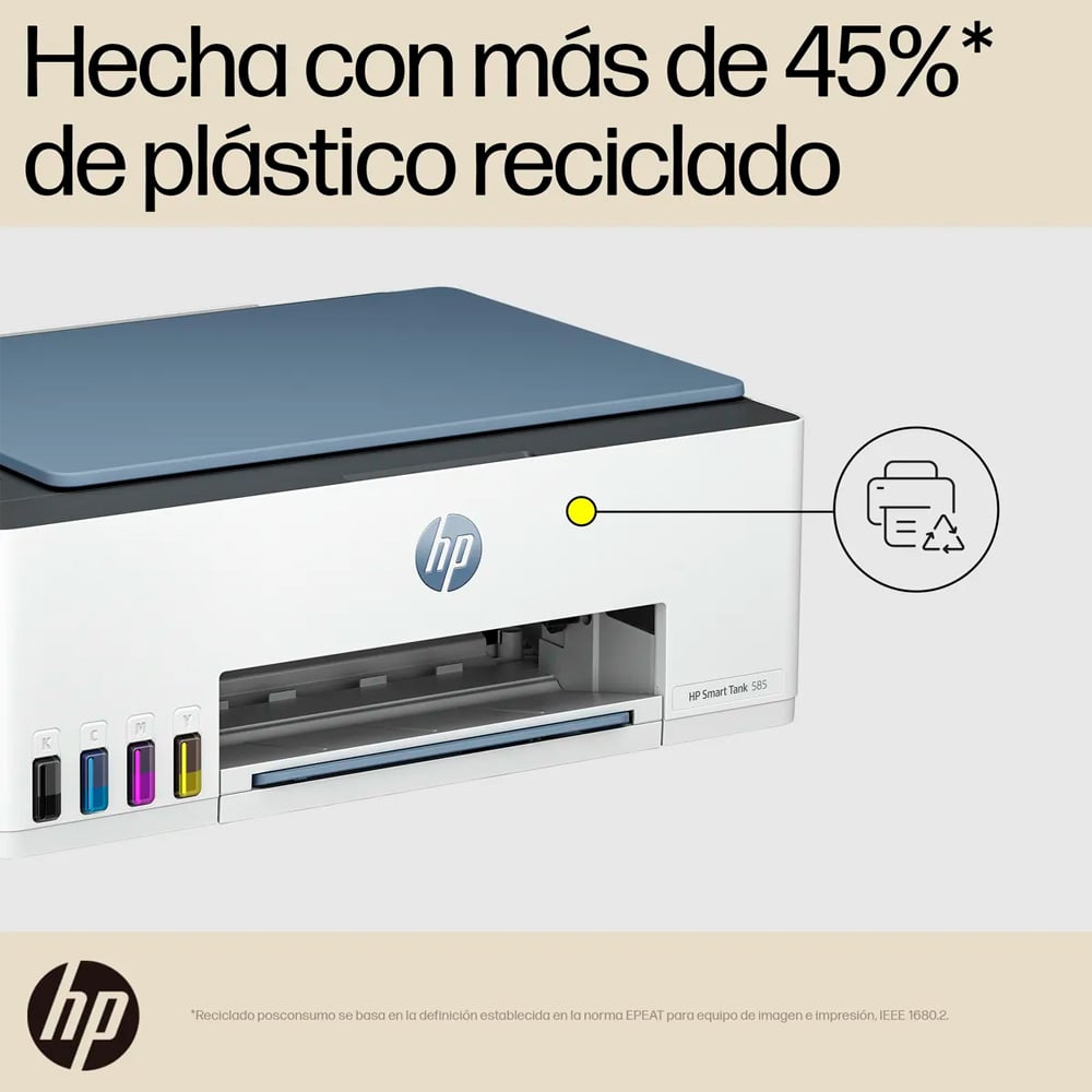 Impresora Multifuncional HP Smart Tank 585 AIO Bluetooth - Wi-Fi - USB 2.0 - 1 año de Garantia - 1F3Y4A#AKY + Mochila Real Madrid
