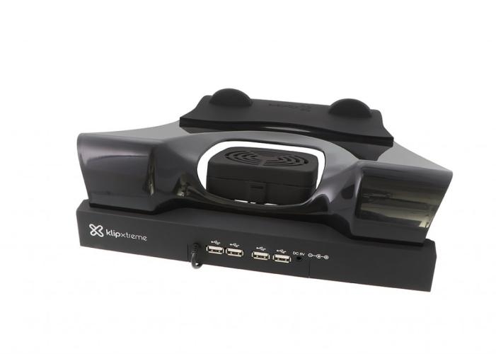 Soporte para ordenador portátil - con concentrador USB de 4 puertos, ventilador de refrigeración, Klip Xtreme - KNS-110B