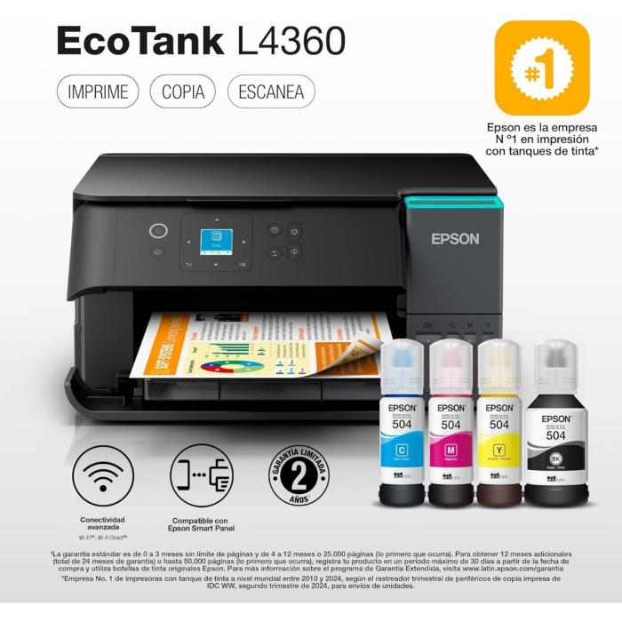 Impresora multifuncional Epson L4360 Wi-Fi / USB 2.0 / Ethernet - 1 año de Garantia - C11CL41301
