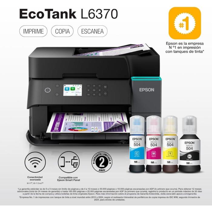 Impresora multifuncional Epson L6370 Wi-Fi / USB 2.0 / Ethernet - 1 año de Garantia - C11CL43301