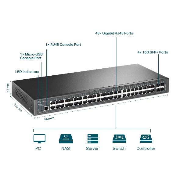 Switch Tplink TL-SG3452X / STP-LINK/Switch Administrable L2+ 48 puertos 1G/4 SFP+ (10G) - SG3452X