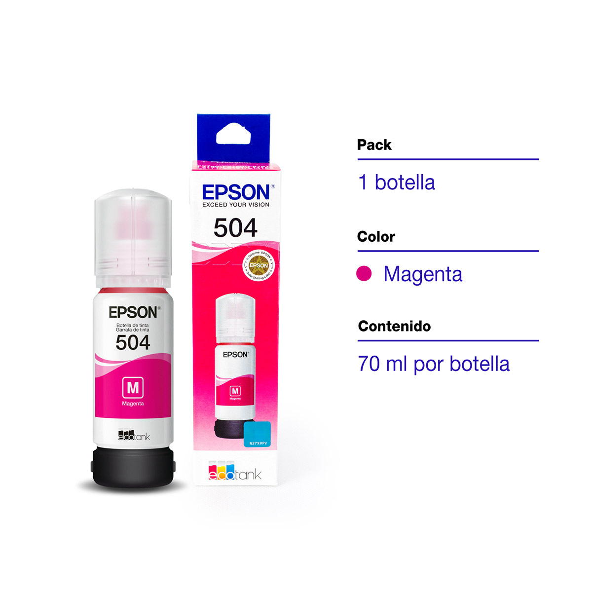 Epson 504 - 70 ml - magenta - original - recarga de tinta - para EcoTank L4150, L4260, L6161, L6171, L6191, L6270