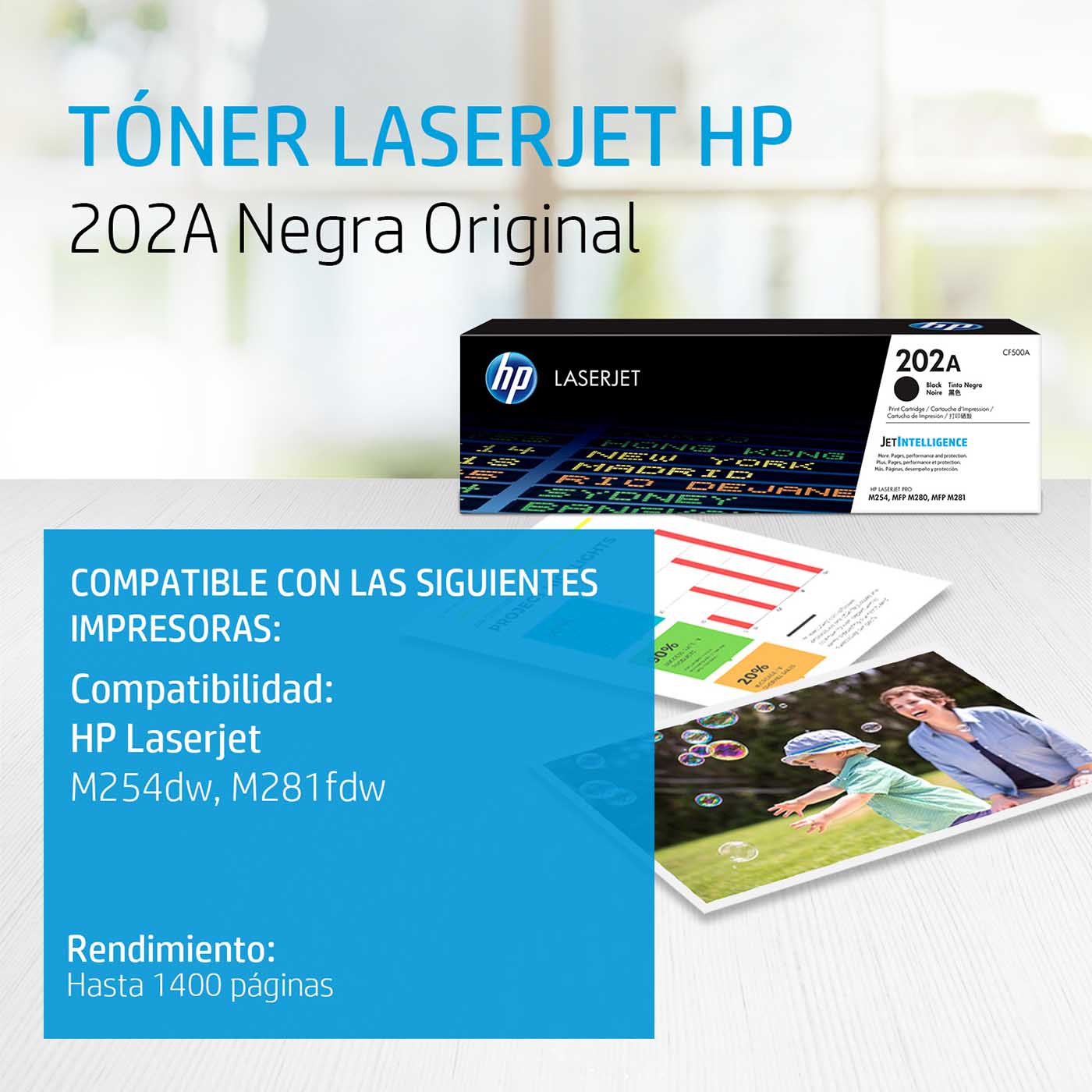 HP 202A - Negro - original - LaserJet - cartucho de tóner (CF500A) - para Color LaserJet Pro M254dw, M254nw, MFP M280nw, MFP M281cdw, MFP M281fdn, MFP M281fdw
