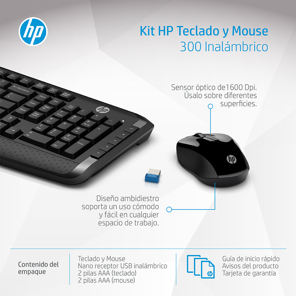 HP 300 - Juego de teclado y ratón - inalámbrico - Latinoamérica