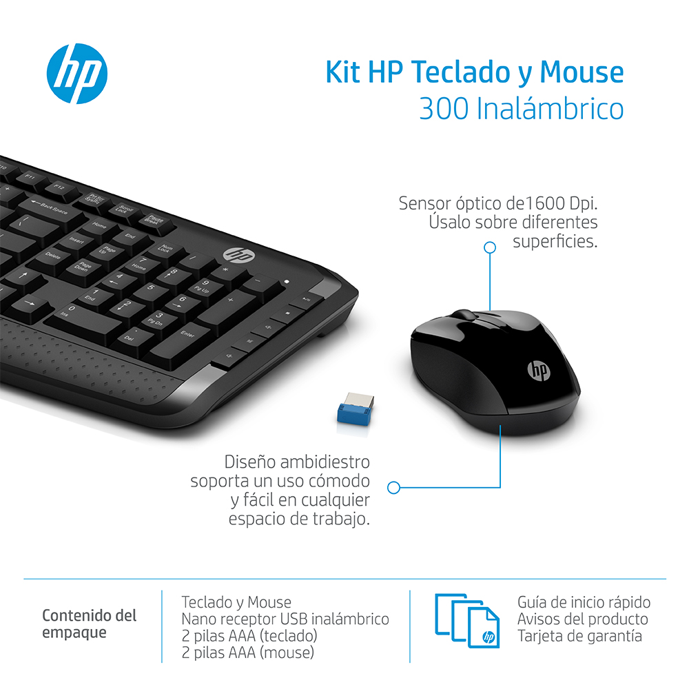 HP 300 - Juego de teclado y ratón - inalámbrico - Latinoamérica