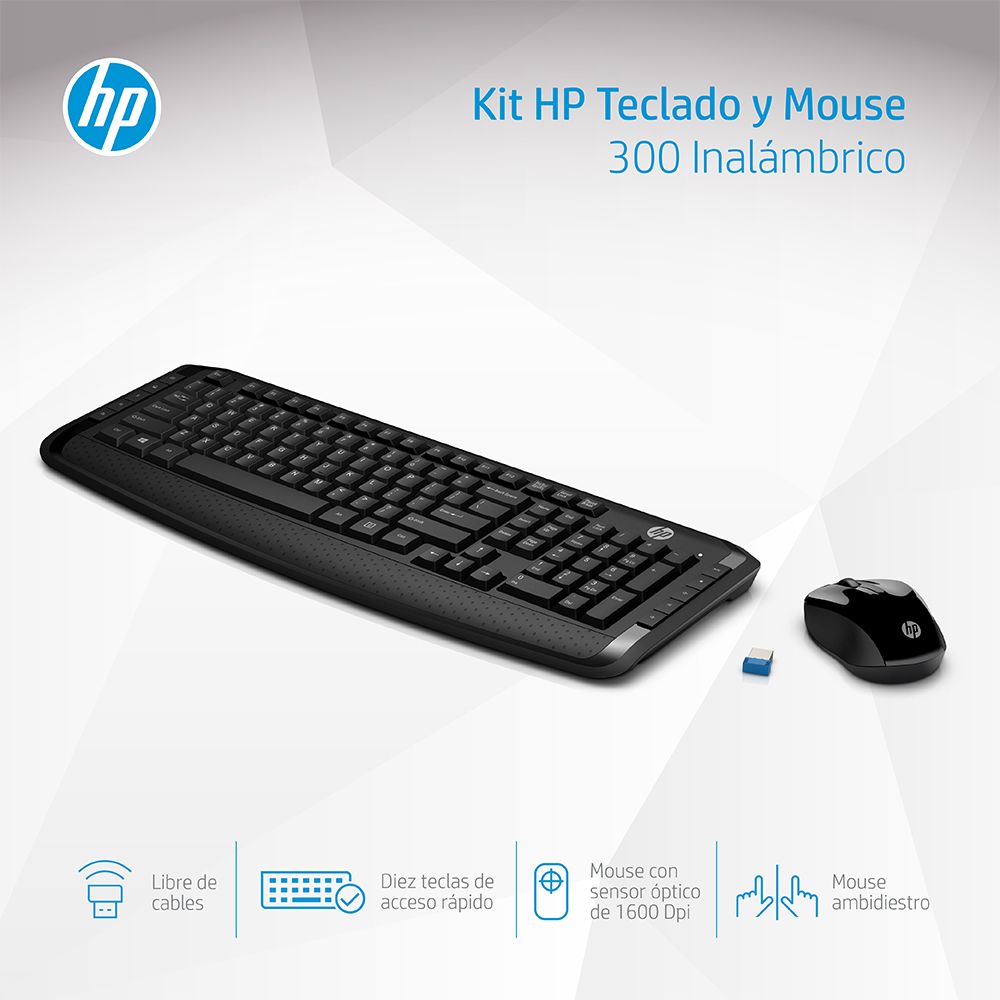 HP 300 - Juego de teclado y ratón - inalámbrico - Latinoamérica