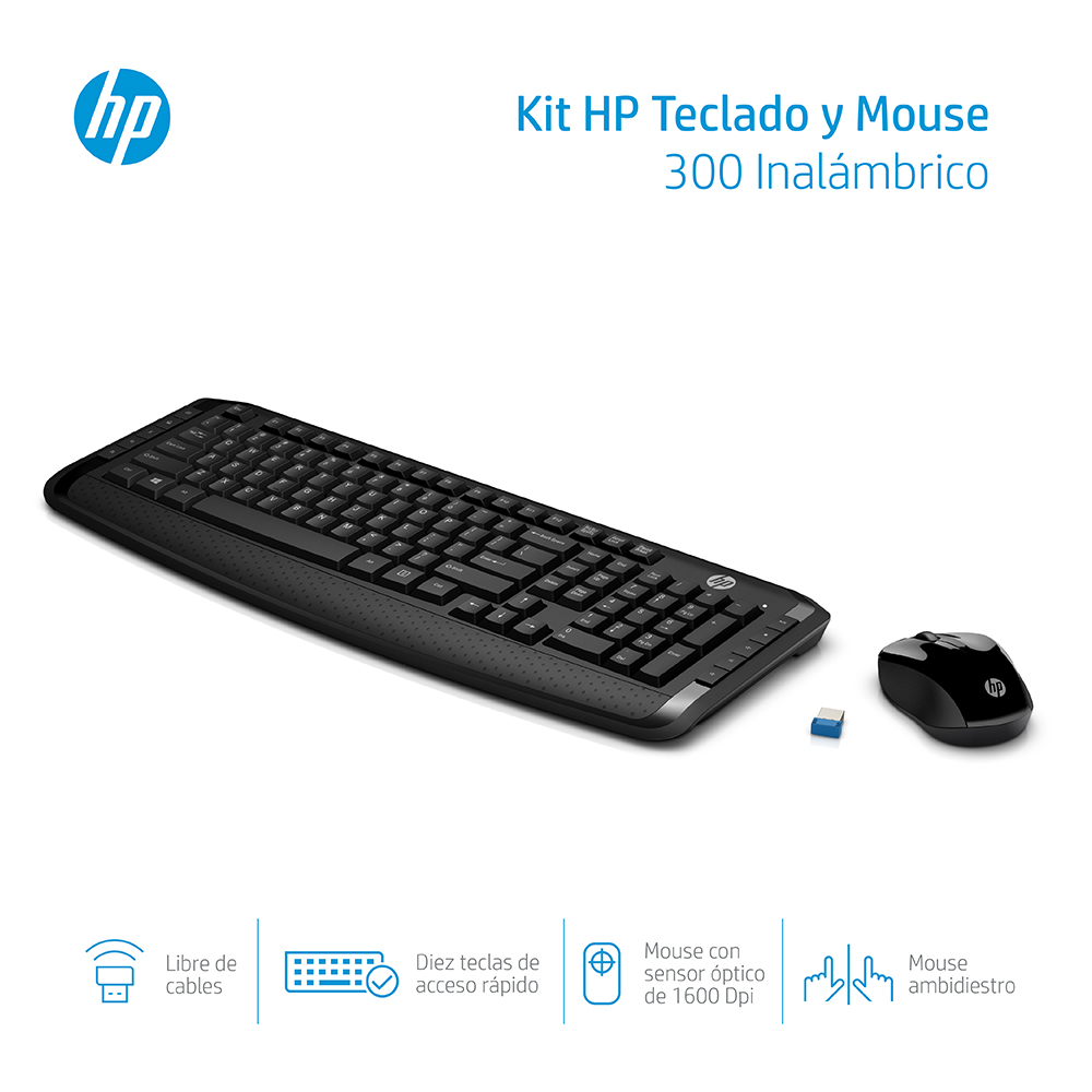 HP 300 - Juego de teclado y ratón - inalámbrico - Latinoamérica