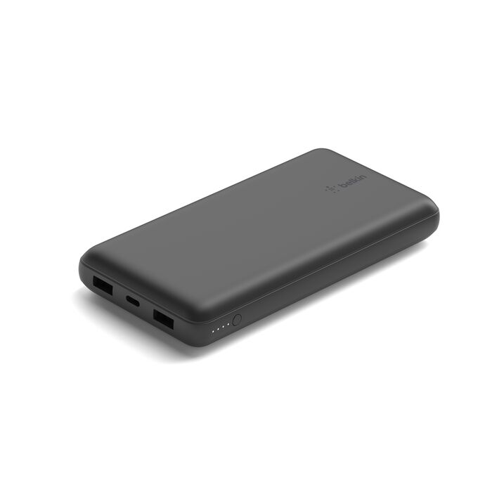 Belkin - Cargador portátil - 20000 mAh - 15 vatios - 3 A - 3 conectores de salida (24 pin USB-C, 2 x USB) - en el cable: USB-C - negro
