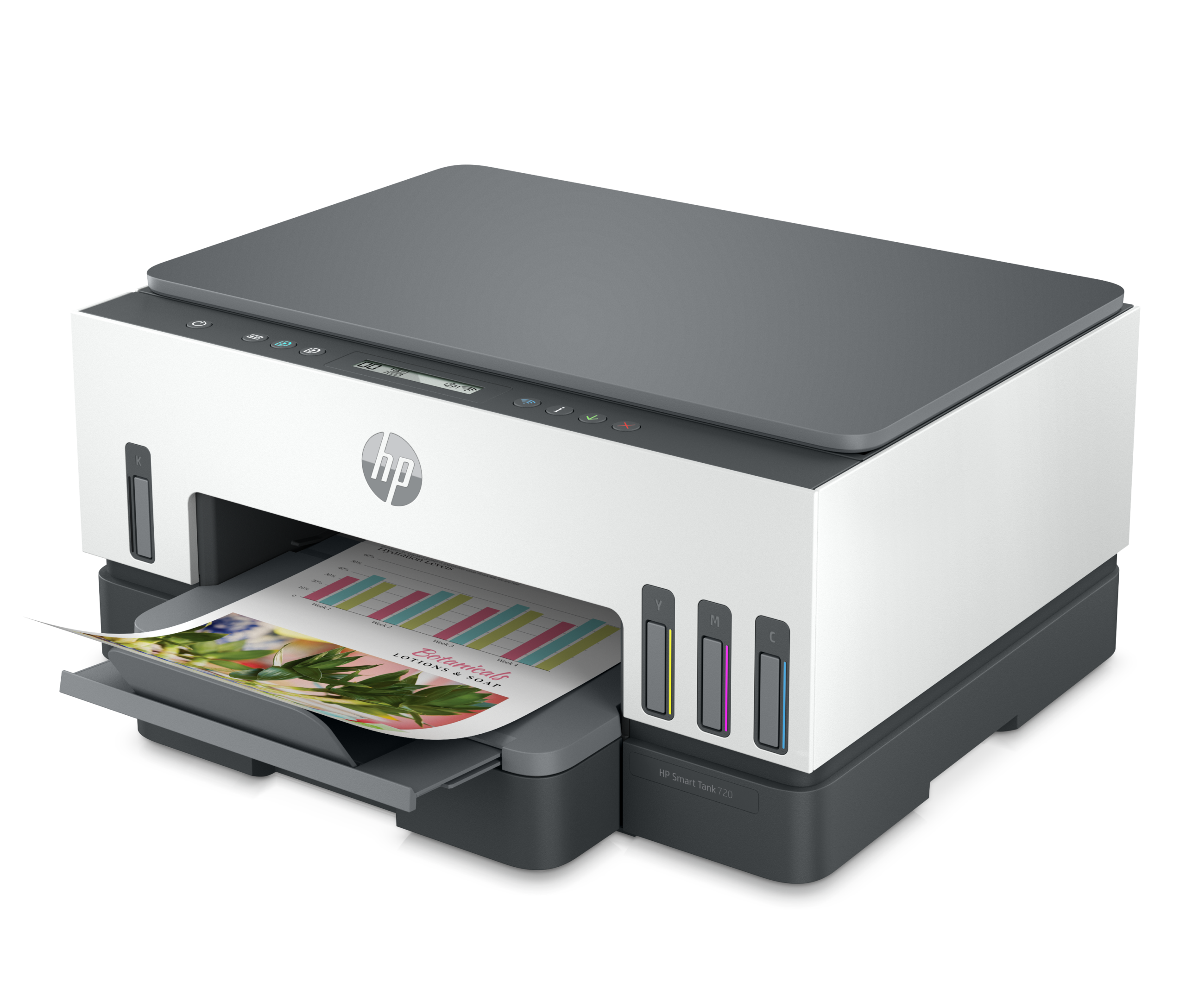 HP Smart Tank 720 All-in-One - Impresora multifunción - color - chorro de tinta - rellenable - Letter A (216 x 279 mm)/A4 (210 x 297 mm) (original) - A4/Legal (material) - hasta 13 ppm (copiando) - hasta 15 ppm (impresión) - 250 hojas - USB 2.0, Wi-Fi(ac), Bluetooth