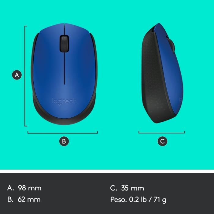 Logitech M170 - Ratón - diestro y zurdo - inalámbrico - 2.4 GHz - receptor inalámbrico USB - azul
