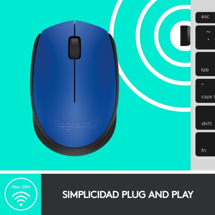 Logitech M170 - Ratón - diestro y zurdo - inalámbrico - 2.4 GHz - receptor inalámbrico USB - azul