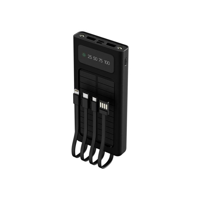 Xtech XPB-100 - Solar Power Bank - 24 pin USB-C / 4 pin USB Type A / 5 pin Micro-USB Type A - 24 pin USB-C / 4 pin USB Type A / 5 pin Micro-USB Type A - Lithium ion polymer - Para Universal - built-in charg cables10,000mAh