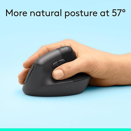 Logitech Lift Vertical Ergonomic Mouse - Ratón vertical - ergonómico - 6 botones - inalámbrico - 2.4 GHz, Bluetooth - receptor de USB Logitech Logi Bolt - blanco hueso