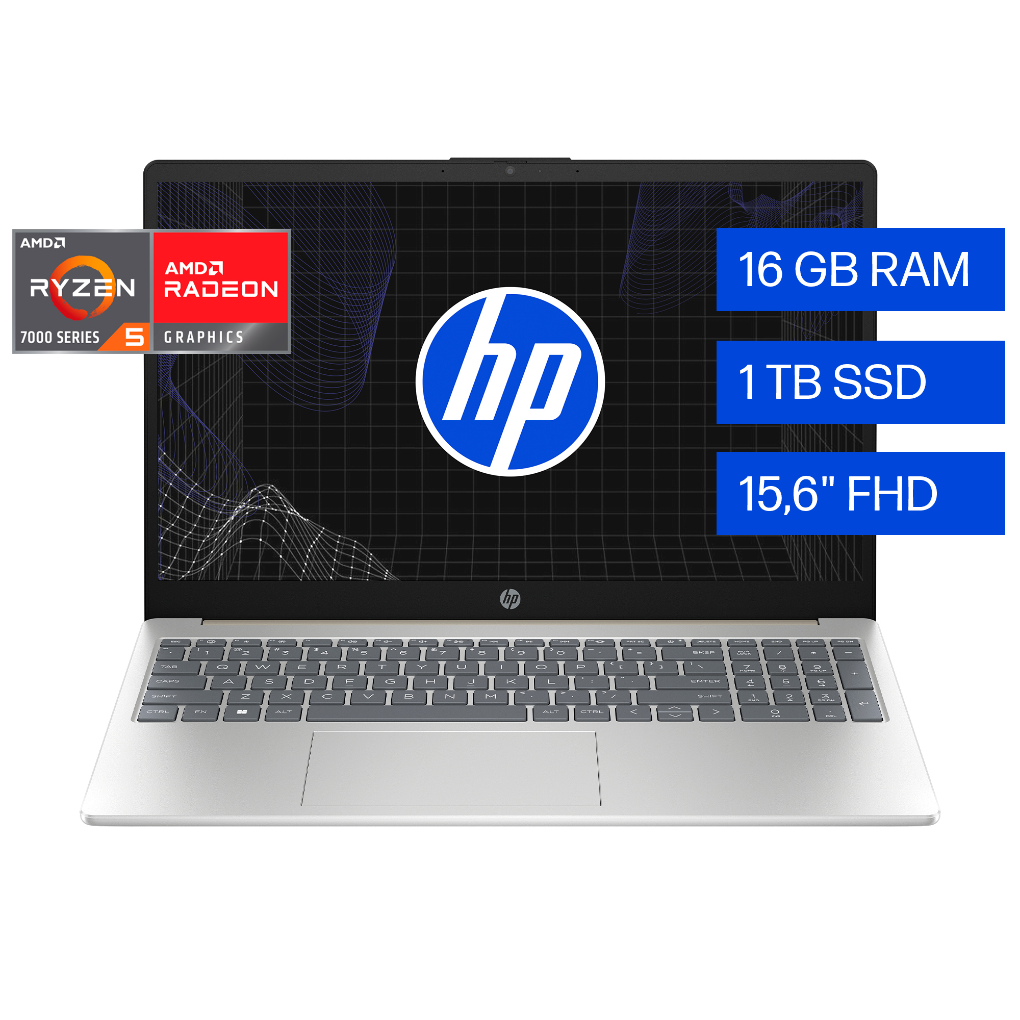 HP 15-fc0258la - Notebook - 15.6" - AMD Ryzen 5 7520U / 4.3 GHz - DDR5 SDRAM - 16 GB - 1 TB - AMD Radeon - Windows 11 Home - 1-year warranty