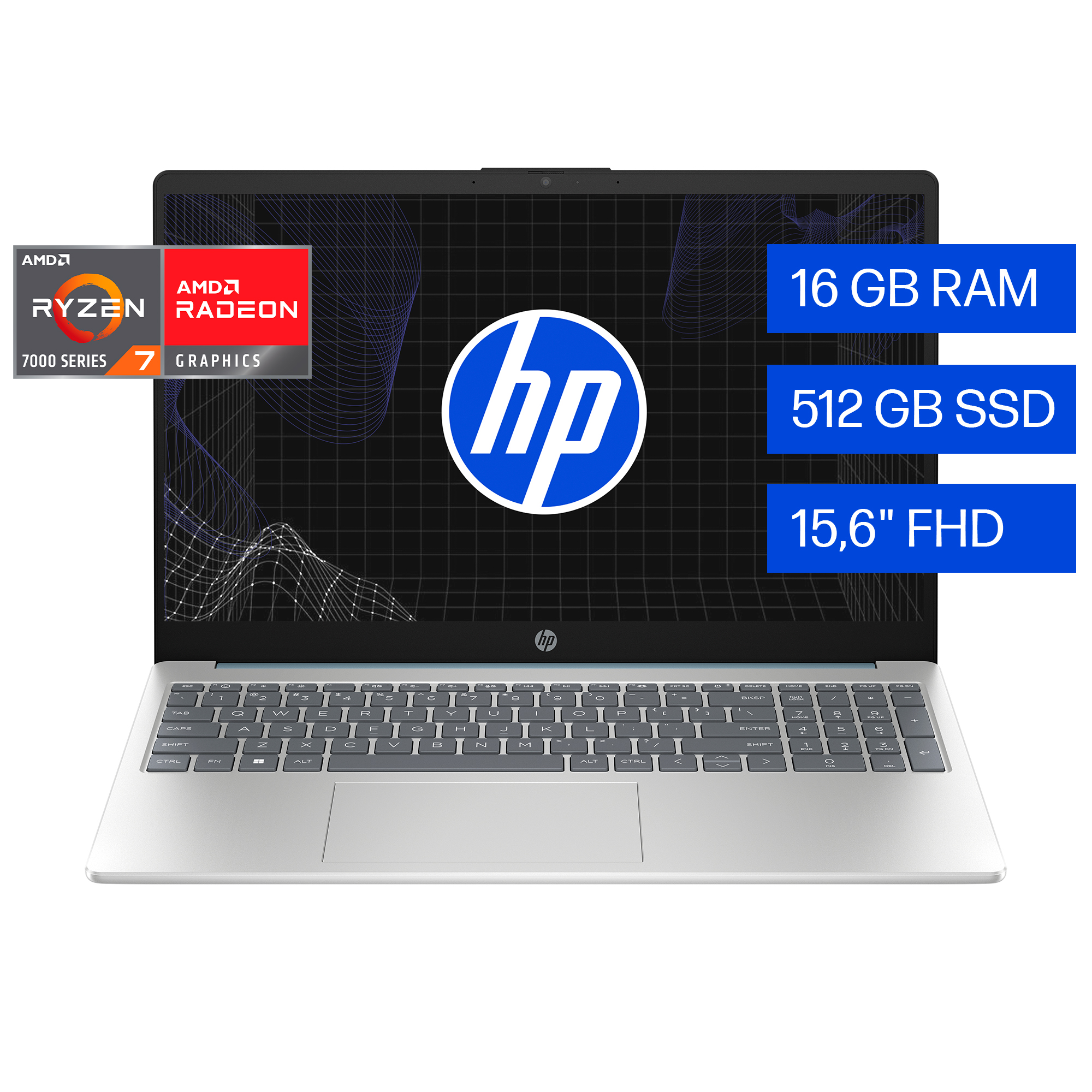 HP 15-fc0272la - Notebook - 15.6" - AMD Ryzen 7 7730U / 4.5 GHz - 16 GB - LPDDR5 SDRAM - SSD - AMD Radeon - Windows 11 Home - Blue - Spanish