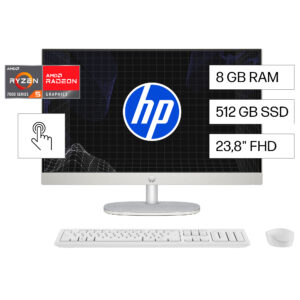 HP - All-in-one - AMD Ryzen 5 7520U / 4.8 GHz - DDR5 SDRAM - 512 GB HDD - 23.8" - Integrated graphics - Windows 11 Home - White - BA1V8LA#ABM
