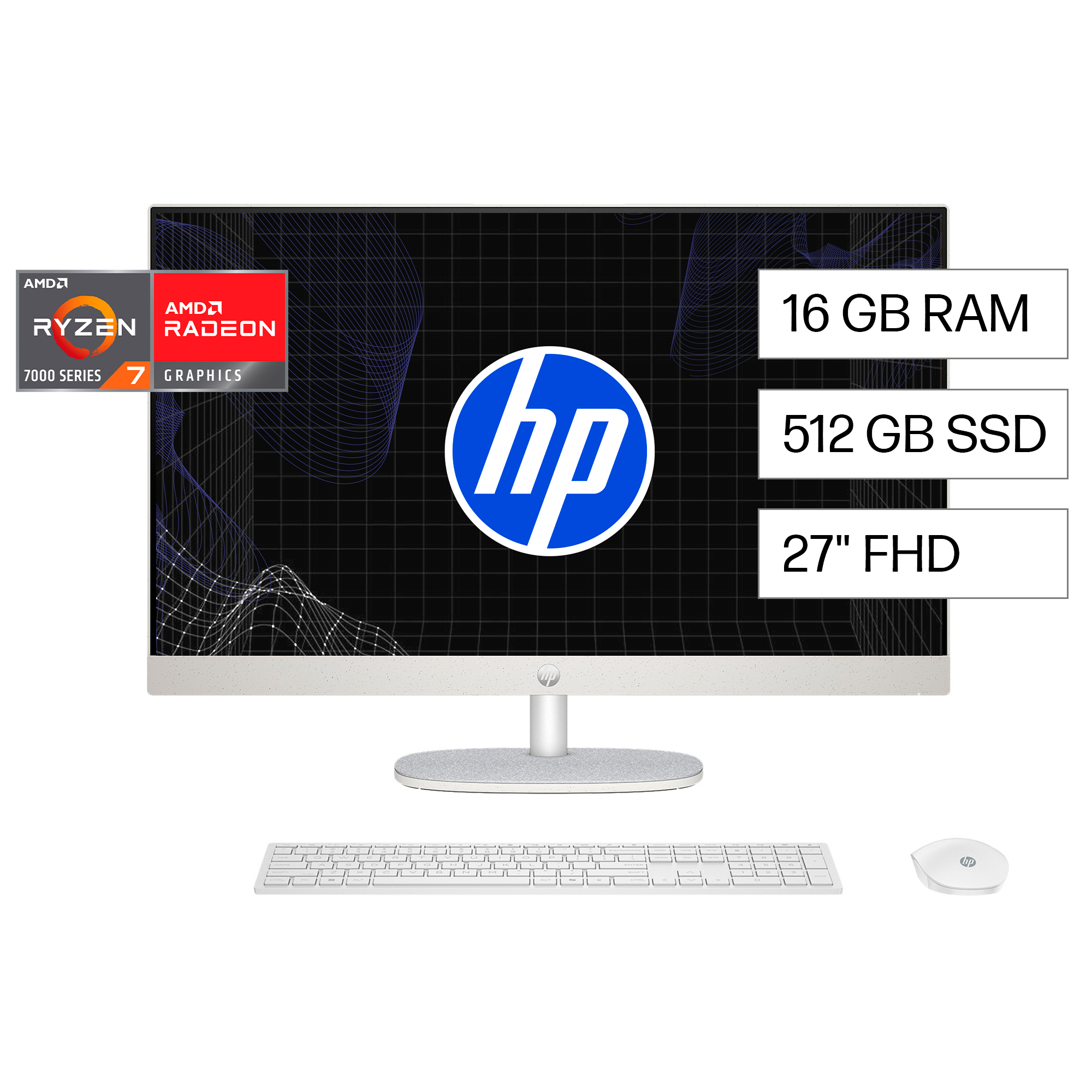 HP 27-cr0275la - All-in-one - AMD Ryzen 7 7730U / 4.5 GHz - DDR5 SDRAM - 512 GB HDD - 27" - UMA - Windows 11 Home - White