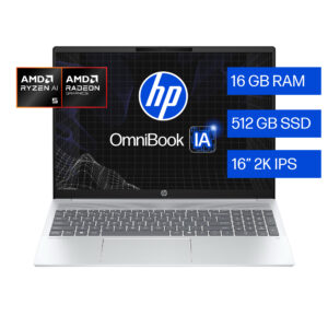 Laptop HP OmniBook 5 AI 16-ag1051la, AMD Ryzen AI 5, 16 GB RAM, 512 GB SSD, 16" 2K, Windows 11 Home