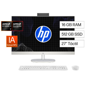 HP - All-in-one - AMD Ryzen 7 350 AI / 4.8 GHz - DDR5 SDRAM - 512 GB HDD - 27" - Integrated graphics - Windows 11 Home - White