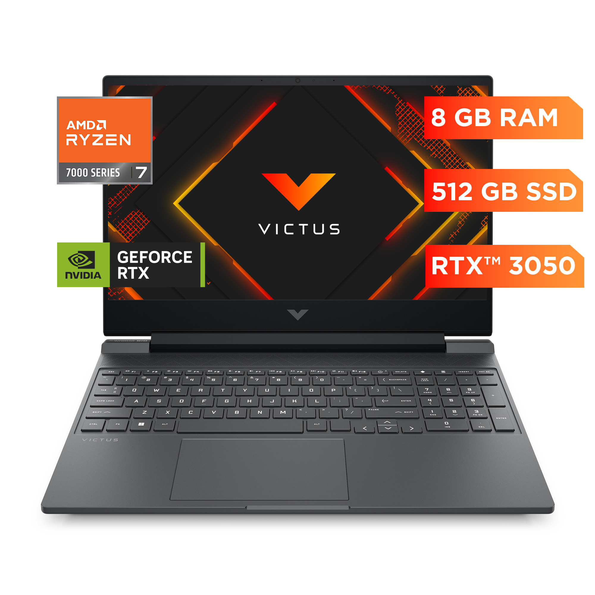 HP 15-fb3018la - Notebook - 15.6" - AMD Ryzen 7 7445HS / 4.7 GHz - 8 GB - DDR5 SDRAM - NVIDIA GeForce RTX 3050 - Windows 11 Home - Spanish