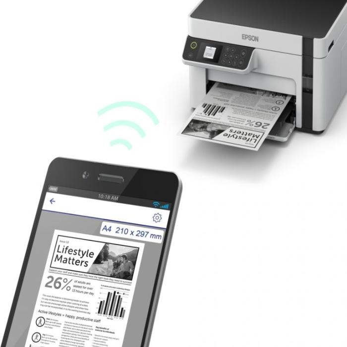 Epson - EcoTank M2120 - Multifuncional Monocromatica - Impresion 32ppm hasta A4 oficio - Copia 31cpm A4 Carta - Escaner 1200x1200 - Bandeja 150 hojas - LCD 1.4" a color - USB, WiFi, WiFi Direct - Ciclo maximo 15,000pag - 2 años con registro