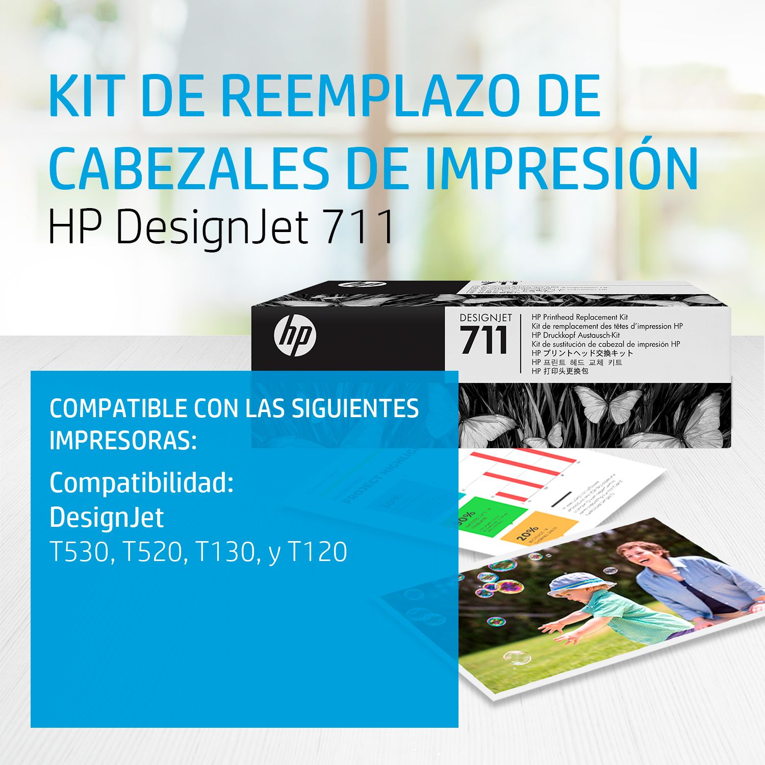 Kit de reemplazo de cabezales de impresión HP 711 DesignJet (C1Q10A) para impresoras plotter de gran formato DesignJet T530, T520, T130, y T120