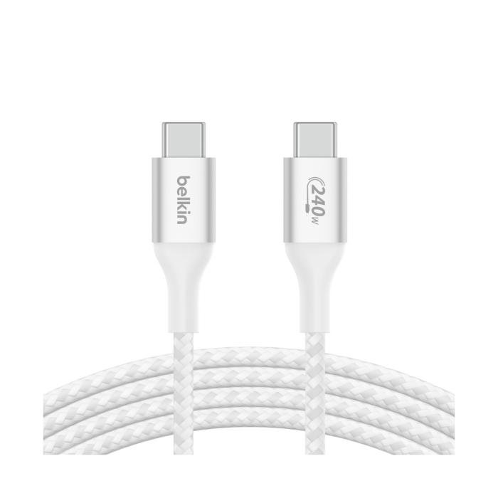 Belkin BoostCharge - Cable USB - 24 pin USB-C (M) a 24 pin USB-C (M) - USB 2.0 - 2 m - compatible con hasta 240 W de potencia - blanco