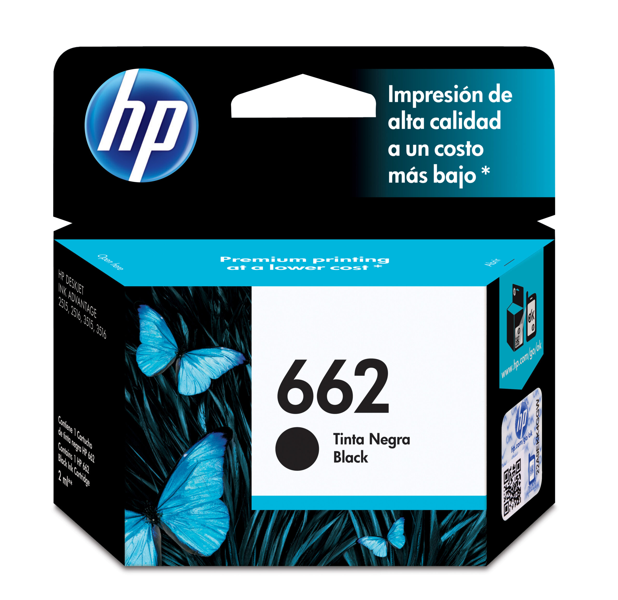 HP 662 - Negro - original - Ink Advantage - cartucho de tinta - para Deskjet 1516, Ink Advantage 15XX, Ink Advantage 35XX, Ink Advantage 4645