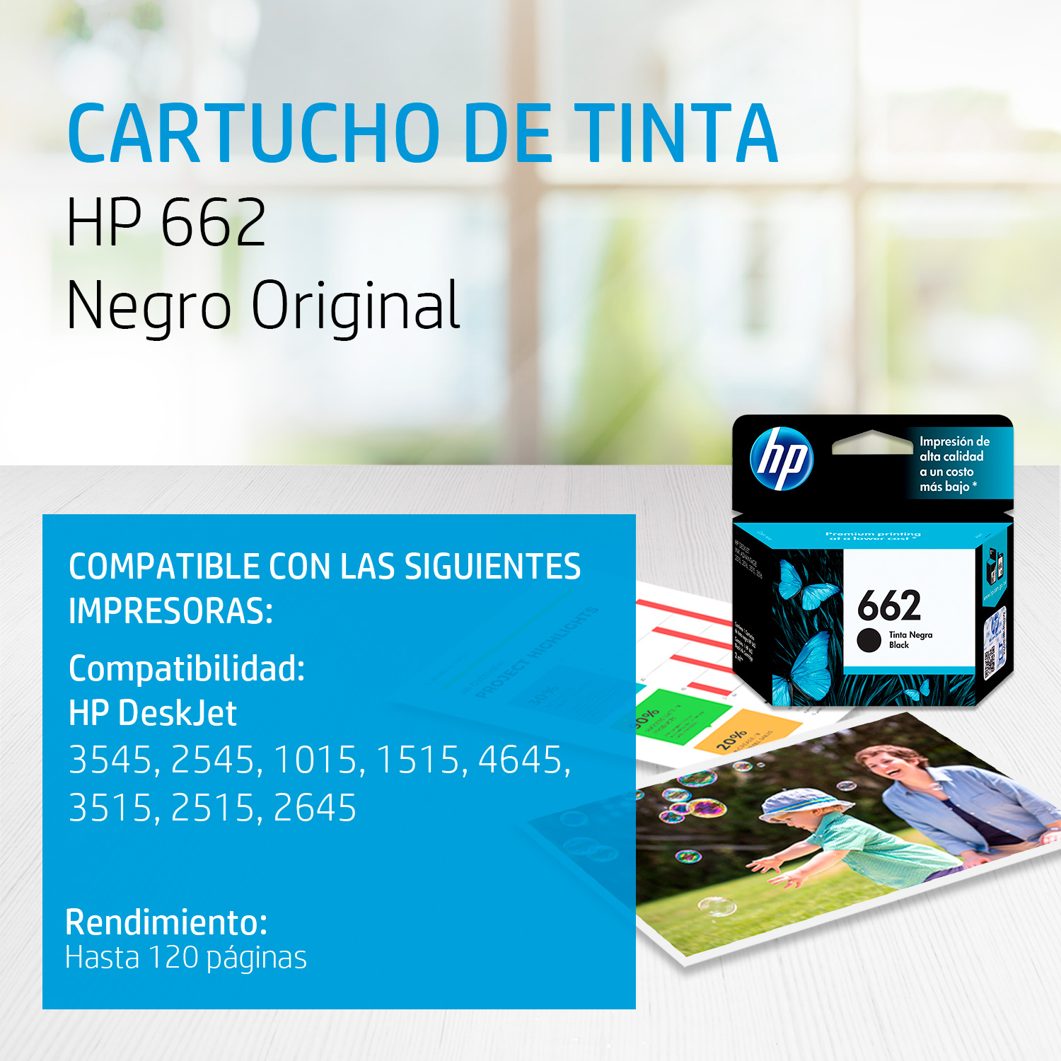 HP 662 - Negro - original - Ink Advantage - cartucho de tinta - para Deskjet 1516, Ink Advantage 15XX, Ink Advantage 35XX, Ink Advantage 4645