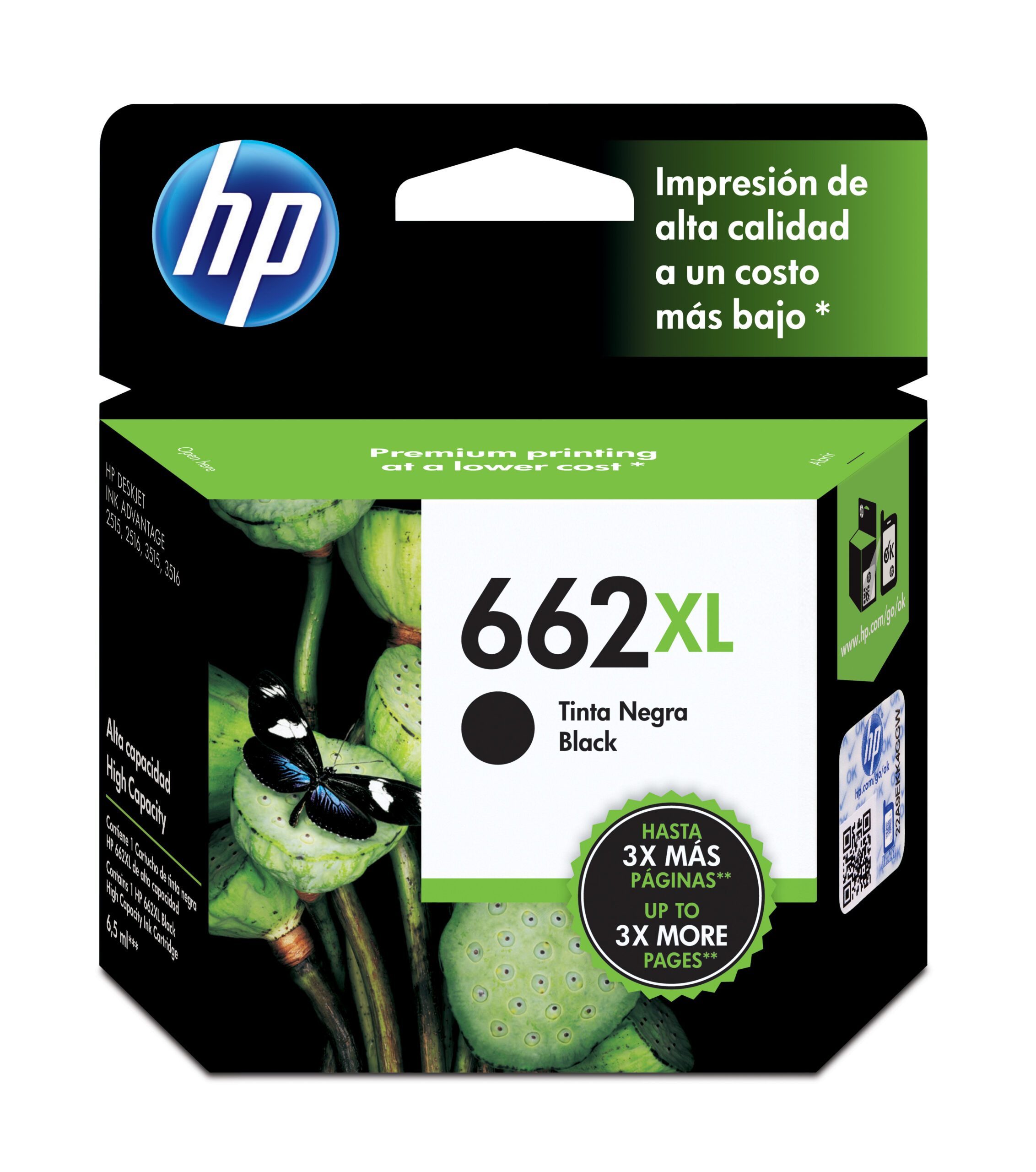 Cartucho de tinta HP 662XL negra Original (CZ105AL)