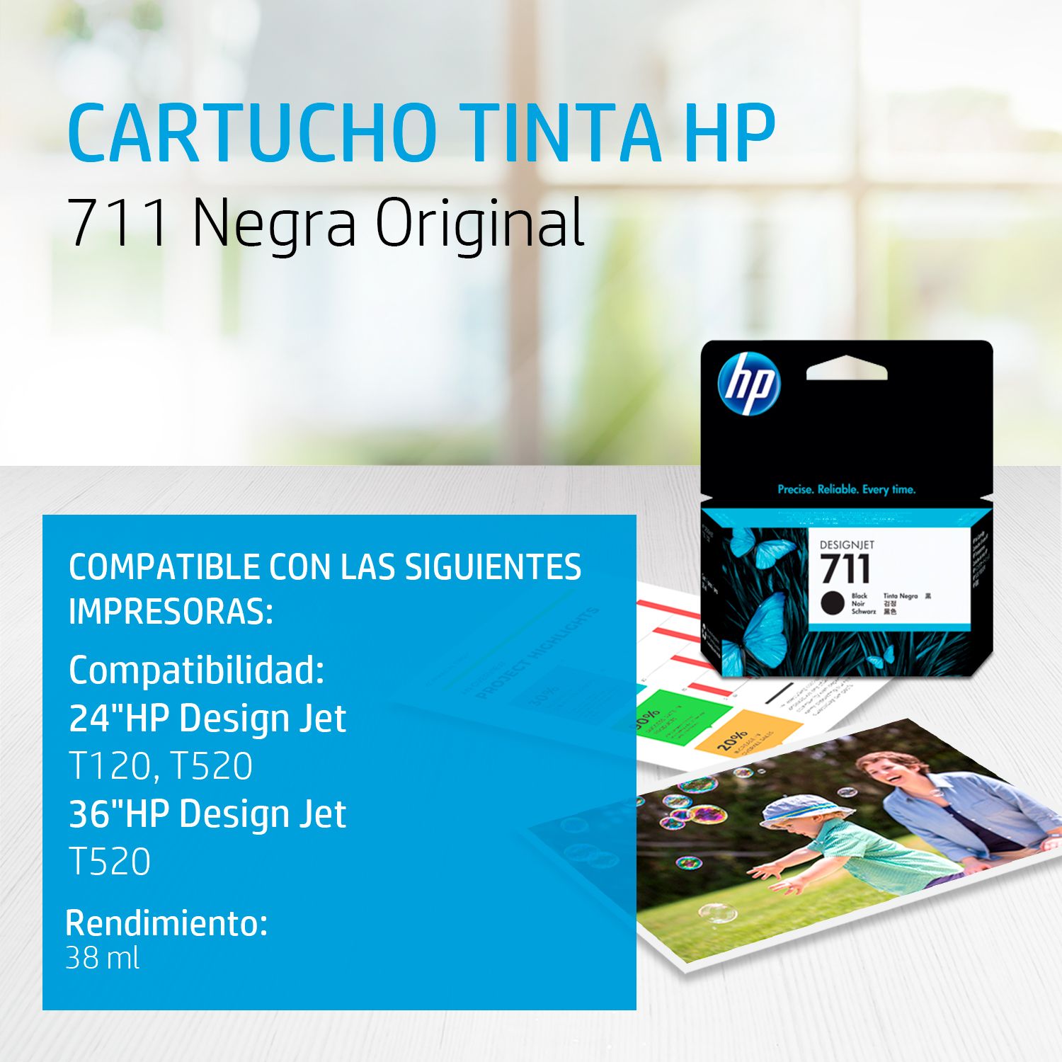 HP 711 - 38 ml - negro - original - DesignJet - cartucho de tinta - para DesignJet T100, T120, T120 ePrinter, T125, T130, T520, T520 ePrinter, T525, T530