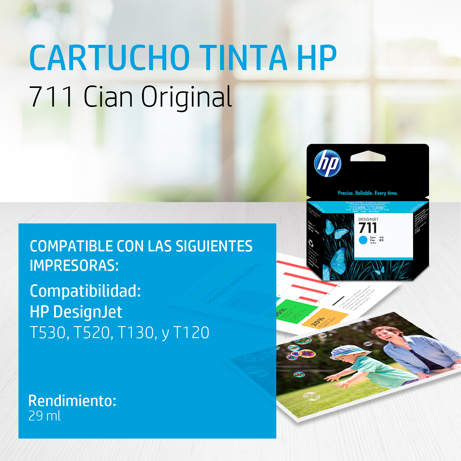 HP 711 - 29 ml - cián - original - DesignJet - cartucho de tinta - para DesignJet T100, T120, T120 ePrinter, T125, T130, T520, T520 ePrinter, T525, T530