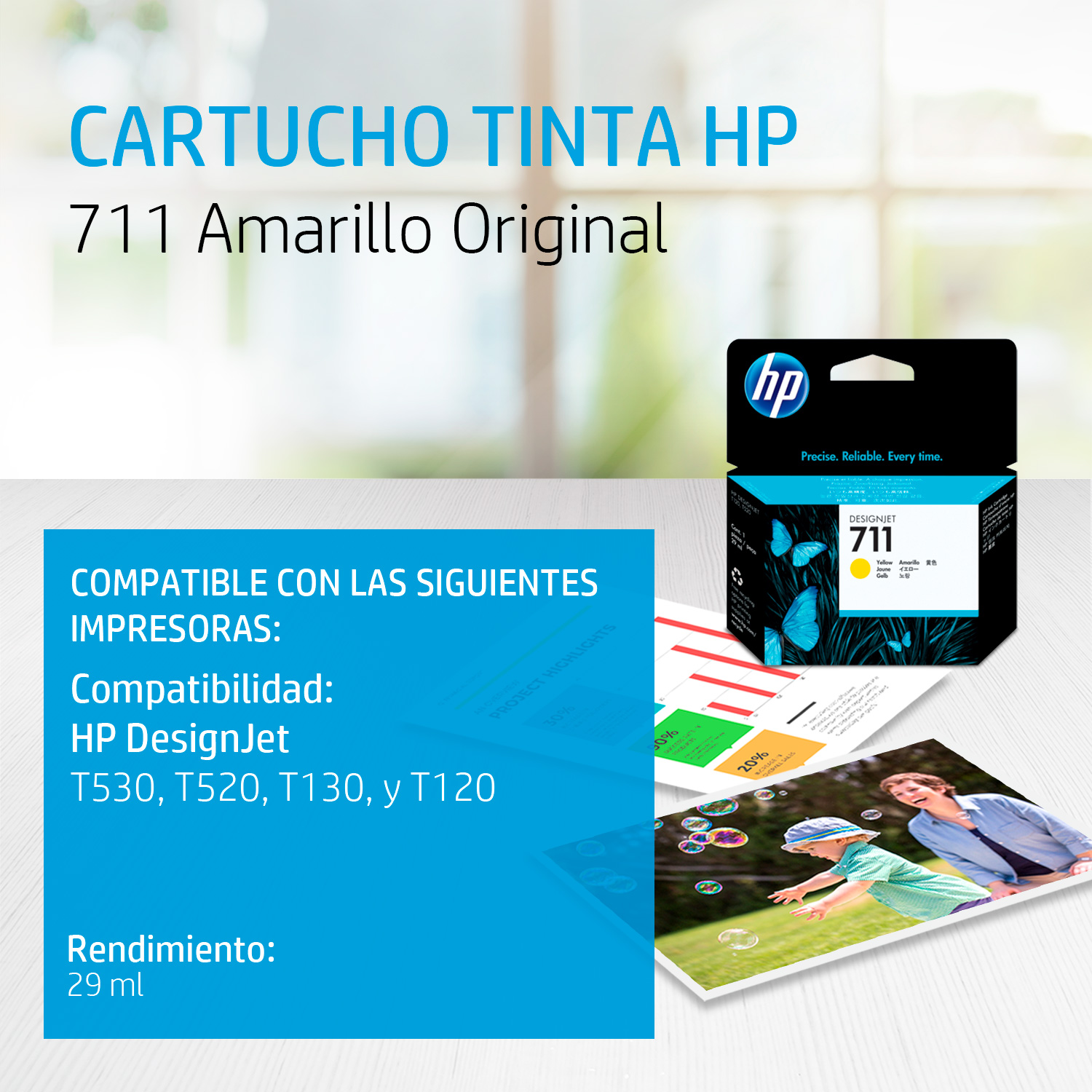 HP 711 - 29 ml - amarillo - original - DesignJet - cartucho de tinta - para DesignJet T100, T120, T120 ePrinter, T125, T130, T520, T520 ePrinter, T525, T530