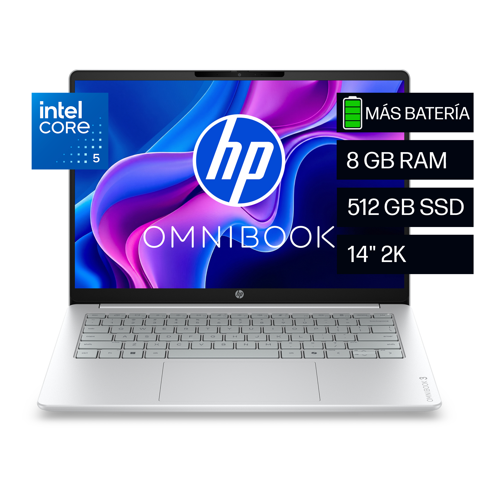 HP Omni Clamshell - Notebook - 14" - Intel Core 5- 120U / 5.0 GHz - 8 GB - DDR5 SDRAM - 512 GB - Integrated graphics - Windows 11 Home - Silver
