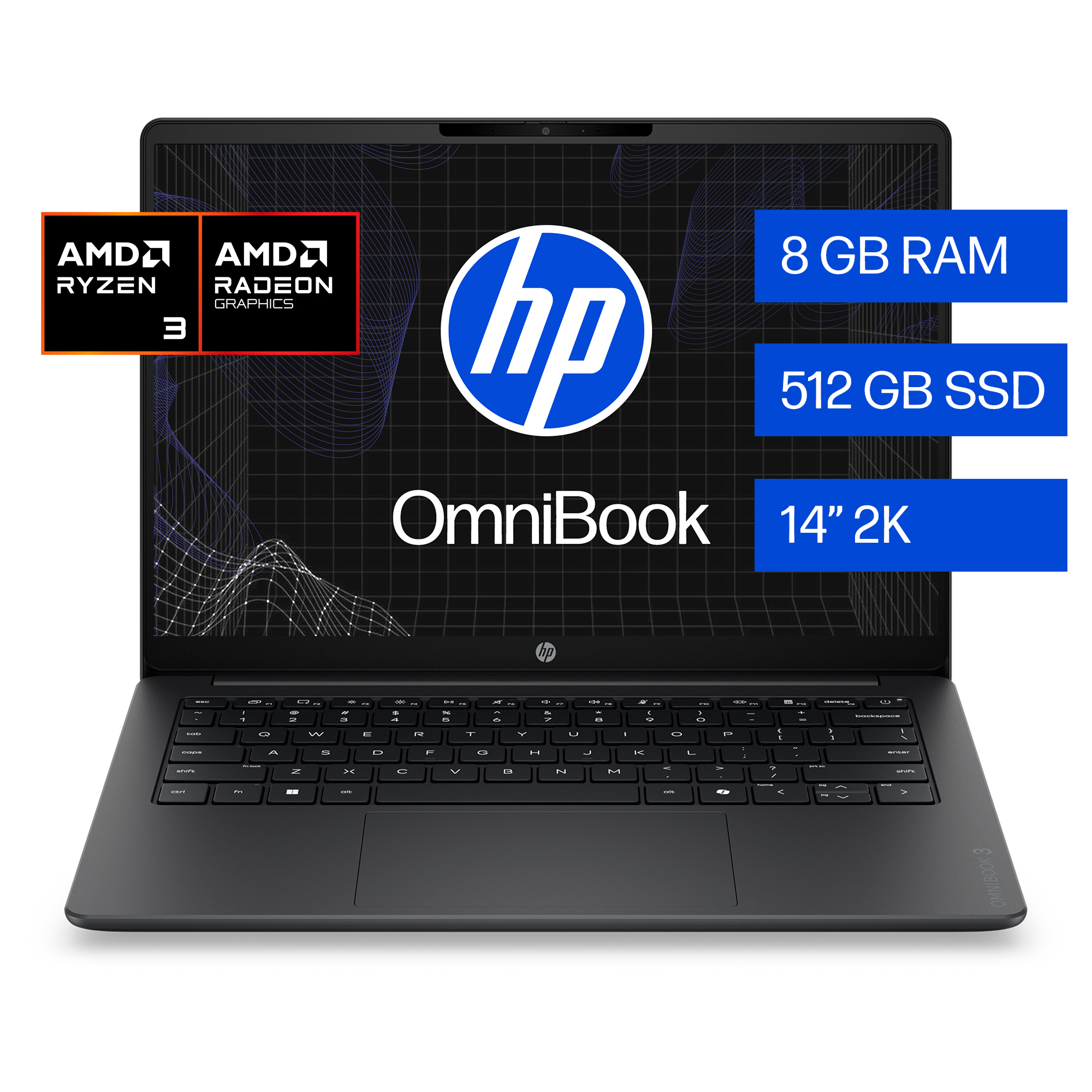 HP OmniBook 14-hy0030la - Notebook - 14" - 1920 x 1200 - AMD Ryzen 3 30 / 4.1 GHz - 8 GB - LPDDR5 SDRAM - 512 GB SSD - AMD Radeon 610M - Windows 11 Home - Silver - Spanish - 1-year warranty
