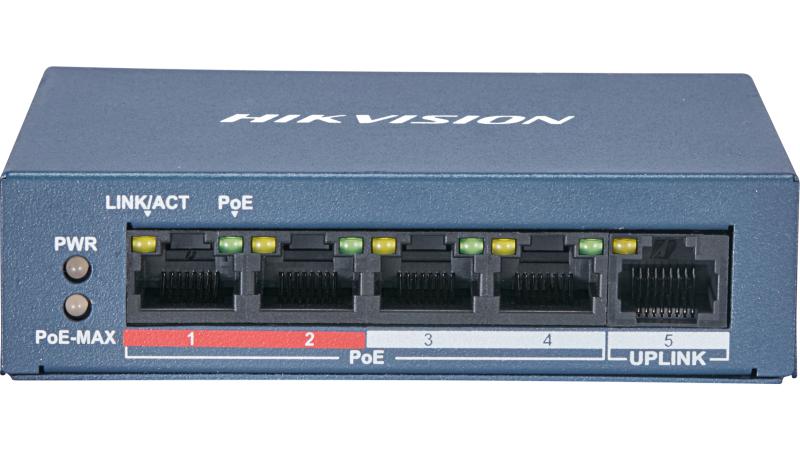 Hikvision Value Series DS-3E0105P-E/M - Conmutador - sin gestionar - 4 x 10/100 (PoE+) + 1 x 10/100 (enlace ascendente) - sobremesa - PoE+ (35 W) - alimentación cc