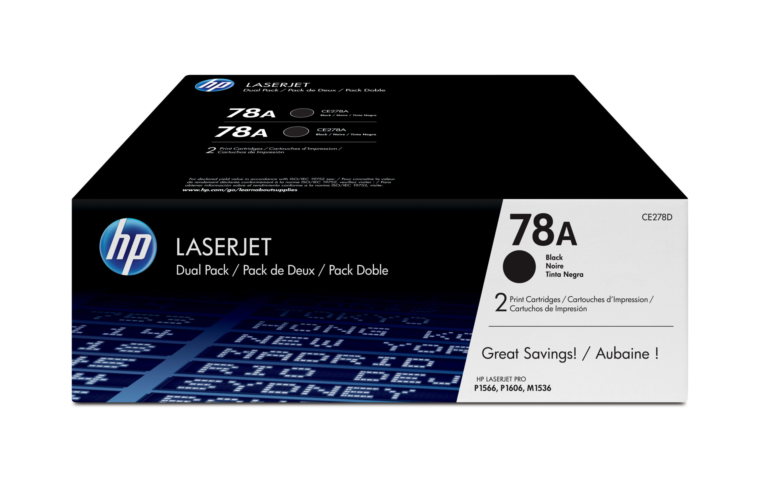 HP 78A - Paquete de 2 - negro - original - LaserJet - cartucho de tóner (CE278AD) - para LaserJet Pro M1536dnf, P1566, P1606DN