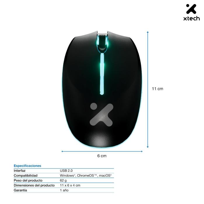 Xtech - XTM-318 - Mouse - 2.4 GHz - Wireless - Black - 4 buttons with Light 3200 dpi