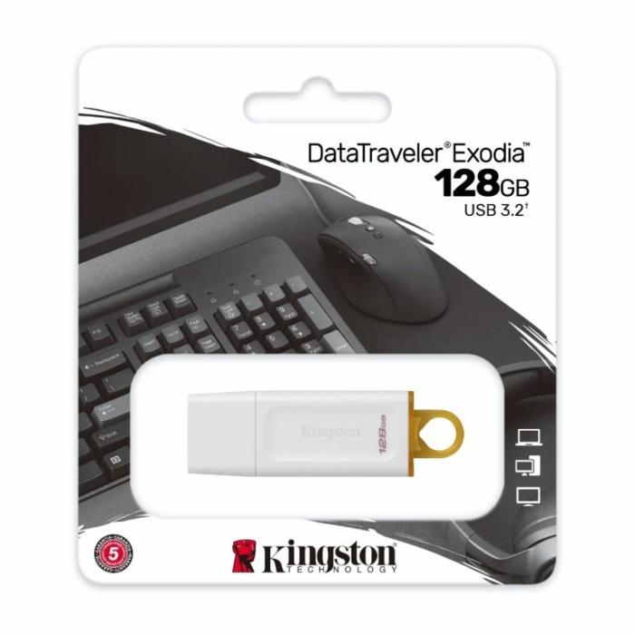 Kingston - USB flash drive - 128 GB - USB 3.0 - Plastic White-Yellow