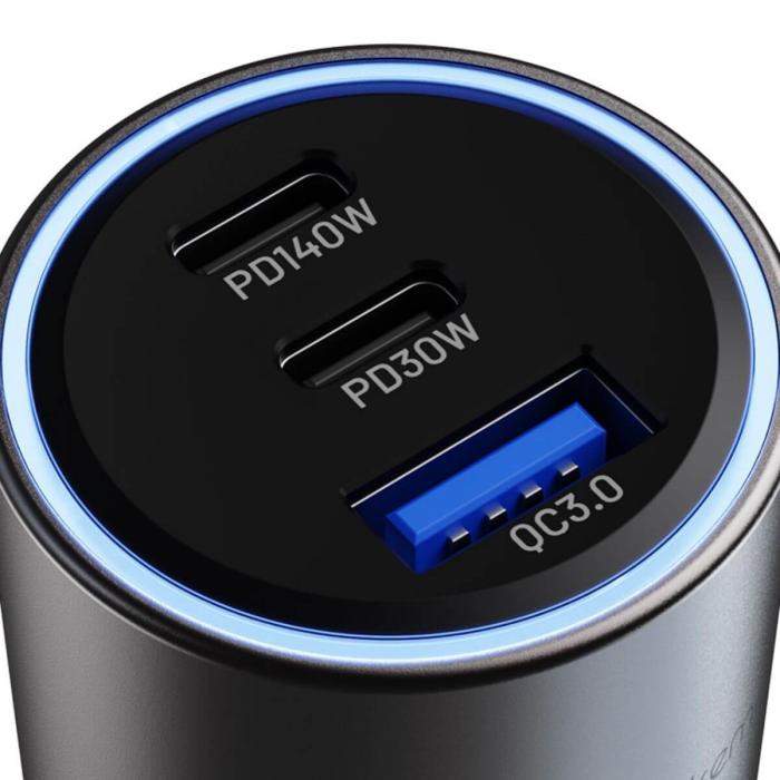 Klip Xtreme KCC-140 - Car power adapter - 140 Watt - 2 x 24 pin USB-C / 9 pin USB Type A - Cellular phone / Tablet - Car - Para Smartphones, tablets, small devices