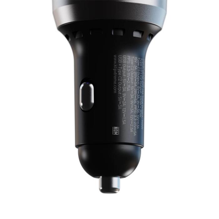 Klip Xtreme KCC-140 - Car power adapter - 140 Watt - 2 x 24 pin USB-C / 9 pin USB Type A - Cellular phone / Tablet - Car - Para Smartphones, tablets, small devices