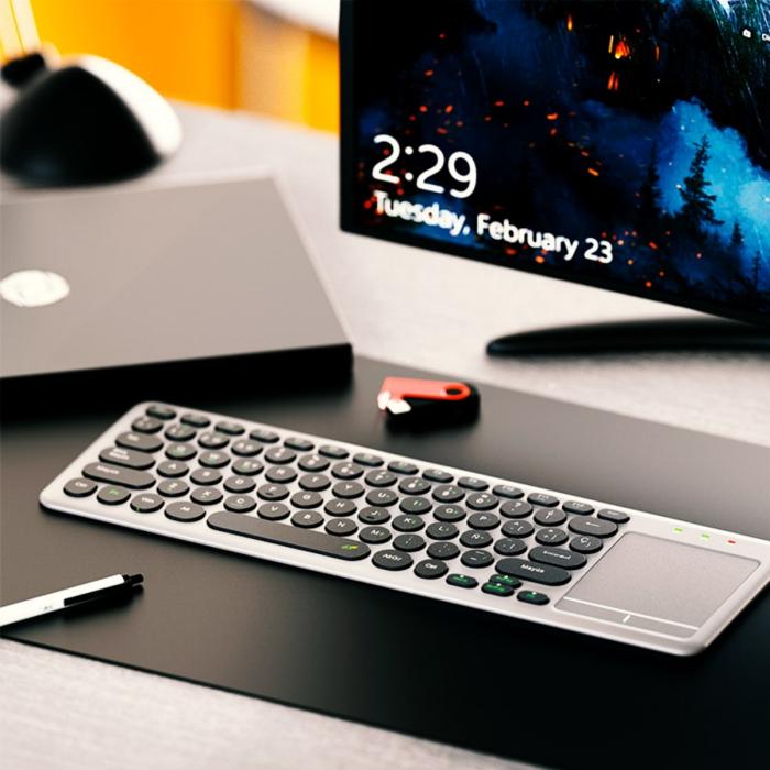 Klip Xtreme - Keyboard - Spanish - Wireless - 2.4 GHz / Bluetooth 5.0 - Gray / Black - Dual Connection / Touchpad