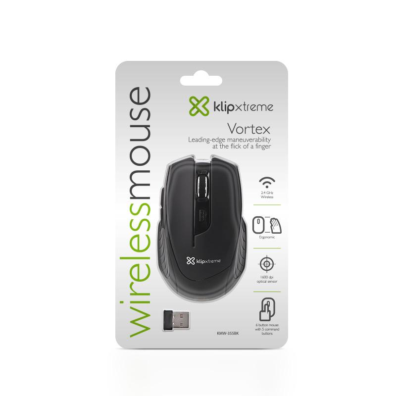 Klip Xtreme - Voltrex -  Mouse - Wireless - 2.4 GHz - Black - 1600dpi