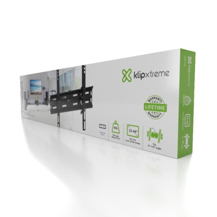 Klip Xtreme KPM-725 - Kit de montaje (soporte para montaje en pared) - para pantalla plana - acero con recubrimiento en polvo - negro - tamaño de pantalla: 23"-46" - interfaz de montaje: hasta 400 x 400 mm - se puede instalar en la pared