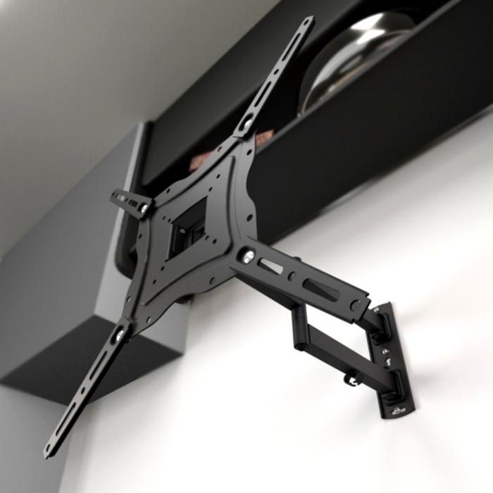Klip Xtreme KPM-875 - Kit de montaje (placa de contacto, soporte para montaje en pared, brazo oscilante doble) - para pantalla plana - acero con recubrimiento en polvo - negro - tamaño de pantalla: 13"-46" - interfaz de montaje: hasta 400 x 400 mm - se puede instalar en la pared